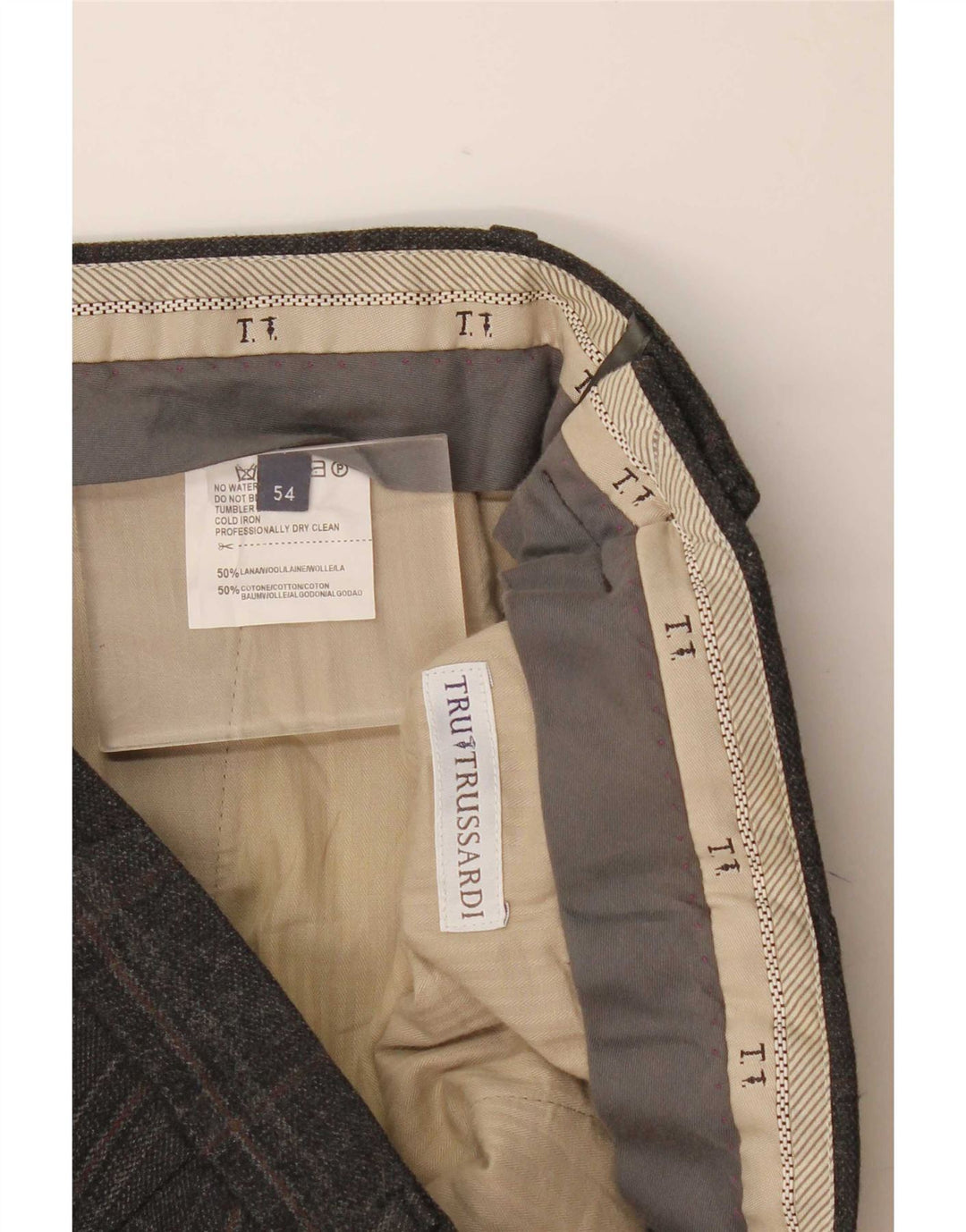 Ανδρικό ίσιο παντελόνι Trussardi W36 L33 Grey Check Wool