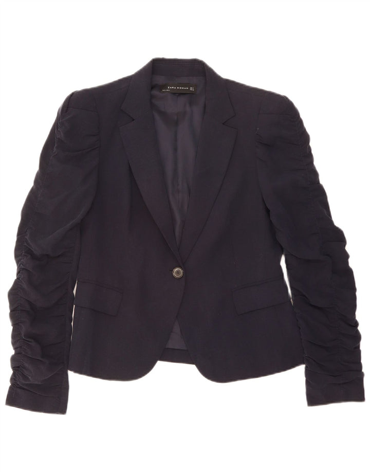 Zara Γυναικείο Μπουφάν 1 Button Blazer UK 12 Medium Navy Blue Lyocell
