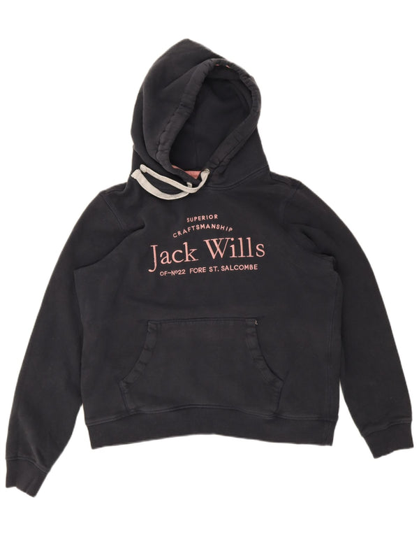 Jack Wills Γυναικείο γραφικό υπερμεγέθου Hoodie Jumper UK 12 Medium Navy Blue