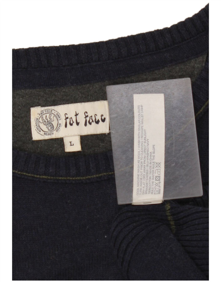 FAT FACE Ανδρικό πουλόβερ με λαιμόκαυμα, μεγάλο μπλε βαμβακερό