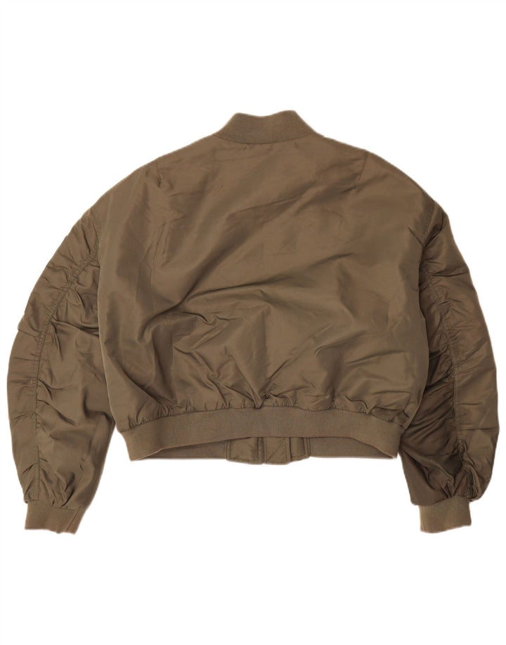 Zara Womens Crop Oversized Flight Aviator Jacket UK 14 Medium Khaki