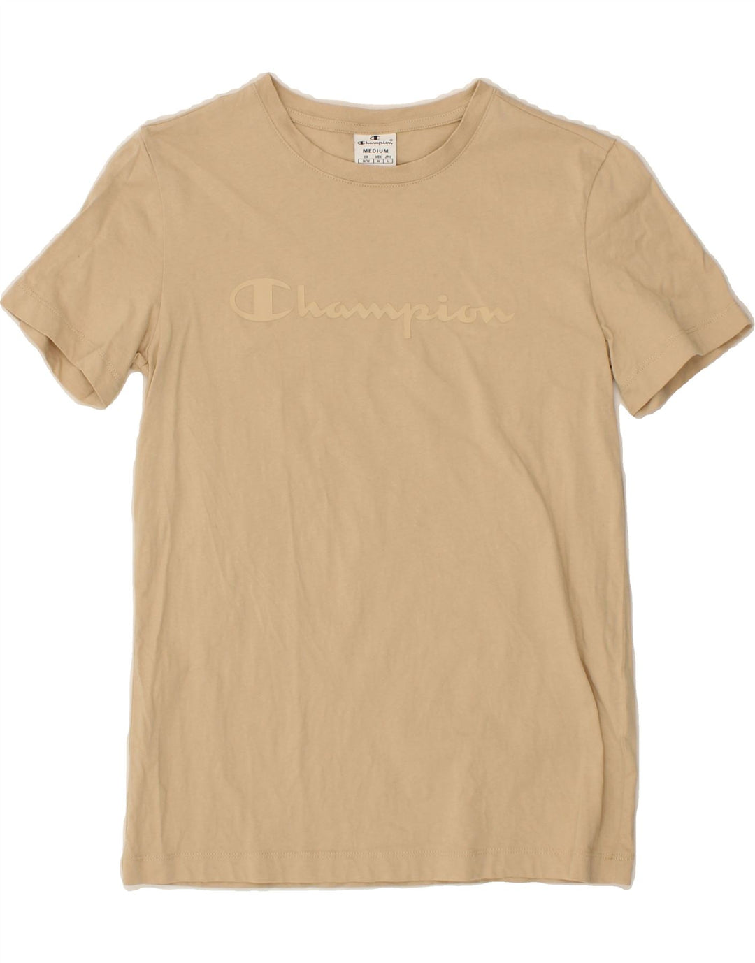 CHAMPION Womens Graphic T-Shirt Top UK 12 Medium Beige Vintage Champion and Second-Hand Champion from Messina Hembry 