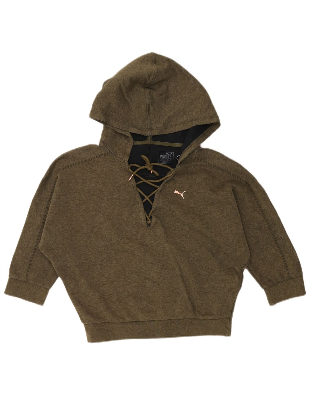 PUMA γυναικείο μανίκι 3/4 με φούτερ με κουκούλα UK 10 μικρό βαμβακερό χακί