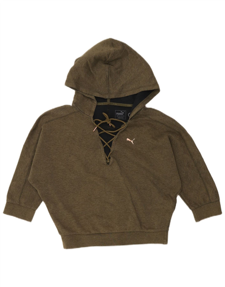 PUMA γυναικείο μανίκι 3/4 με φούτερ με κουκούλα UK 10 μικρό βαμβακερό χακί