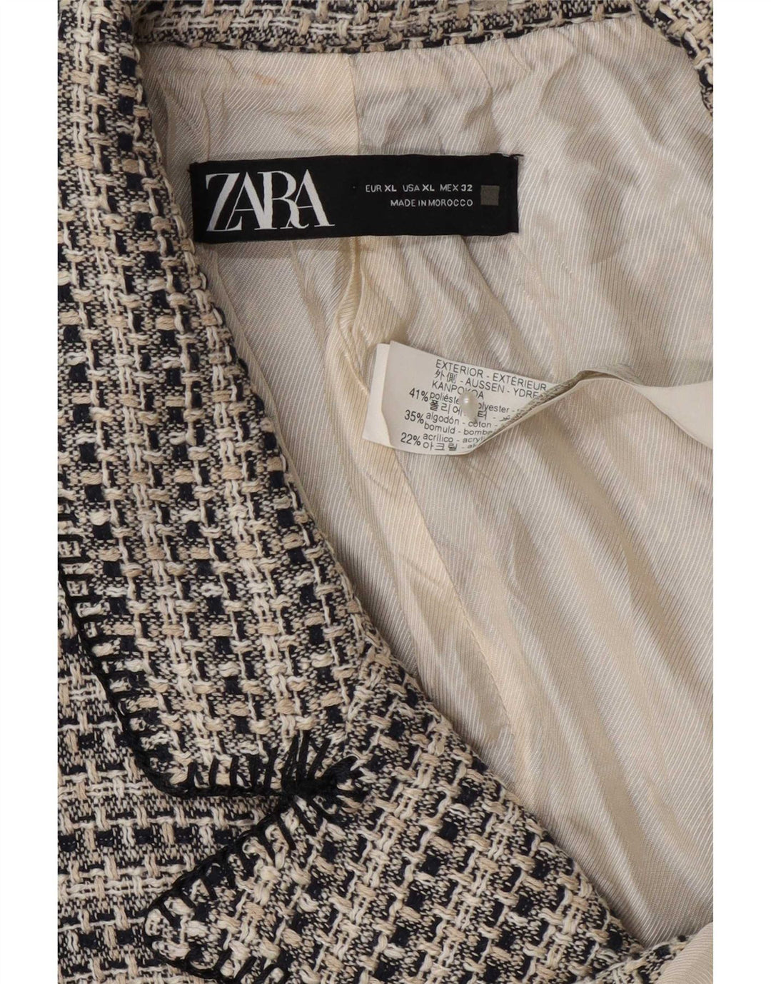 Zara Γυναικείο μπουφάν blazer UK 18 XL Γκρι ριγέ πολυεστέρας