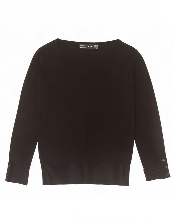 Zara γυναικείο 3/4 μανίκι πουλόβερ με λαιμόκοψη UK 12 Medium Black Rayon