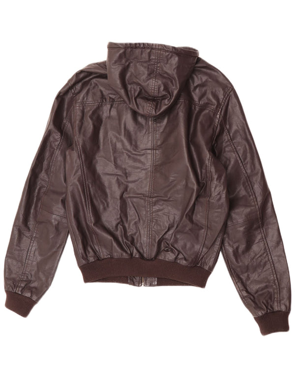 Ανδρικό δερμάτινο μπουφάν PEPE Jeans Hooded UK 36 Small Brown