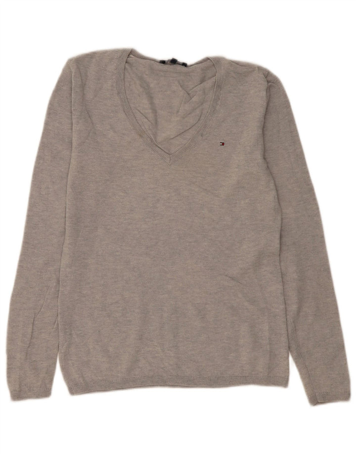 Tommy Hilfiger γυναικείο πουλόβερ με λαιμόκοψη με V λαιμόκοψη UK 12 μεσαίο γκρι μαλλί