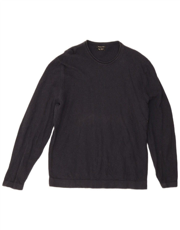 Massimo Dutti Ανδρικό πουλόβερ με λαιμόκοψη, μεγάλο μπλε βαμβακερό
