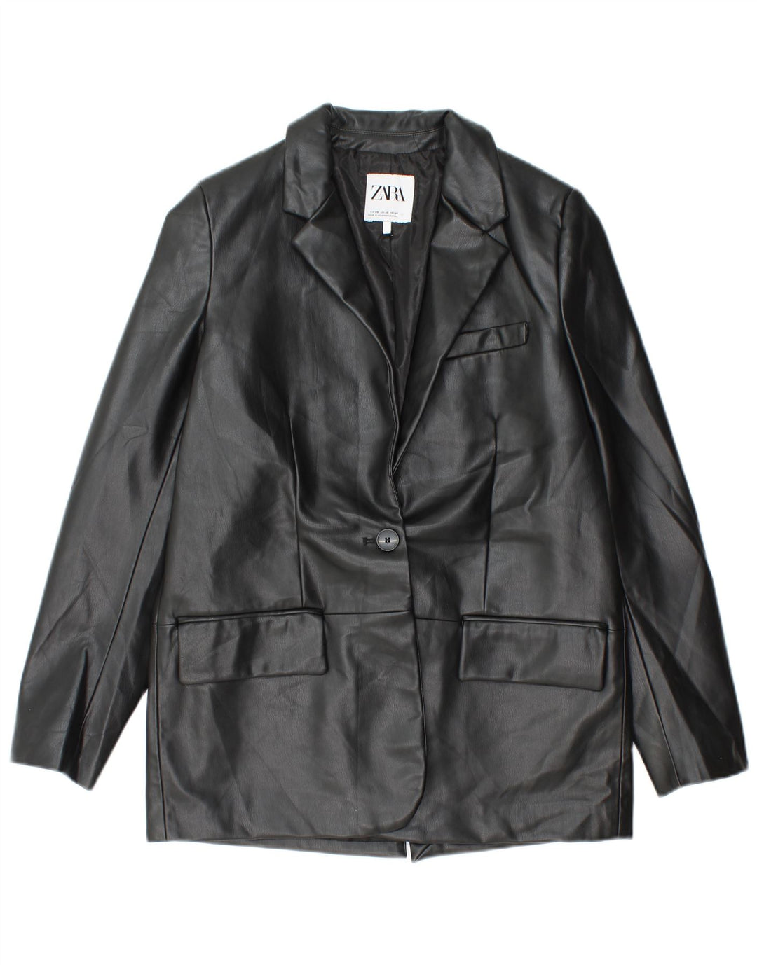 Zara Γυναικείο μπουφάν blazer από συνθετικό δέρμα 1 κουμπιού UK 6 XS μαύρο πολυαιθυλένιο