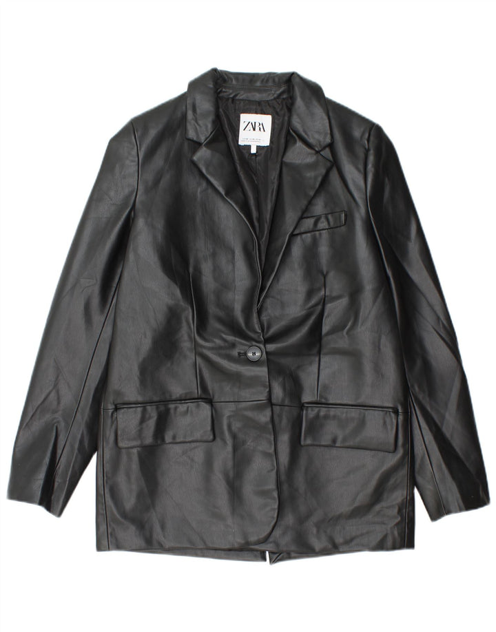 Zara Γυναικείο μπουφάν blazer από συνθετικό δέρμα 1 κουμπιού UK 6 XS μαύρο πολυαιθυλένιο
