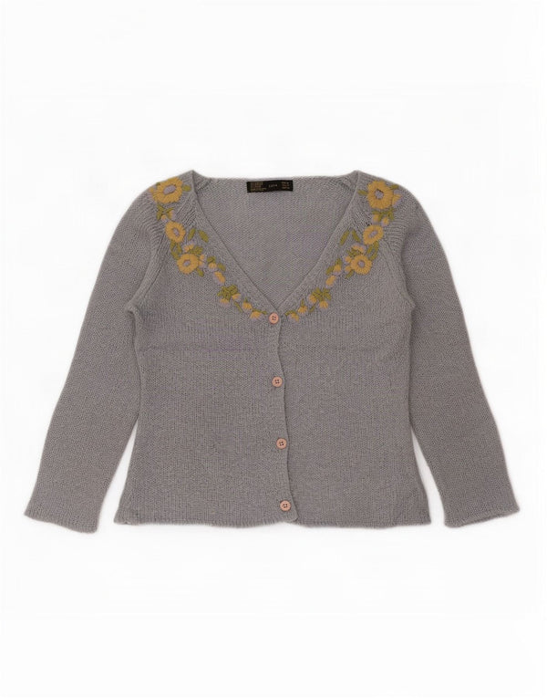 Zara Γυναικείο πουλόβερ ζακέτα με μανίκια 3/4 UK 12 Medium Blue Floral