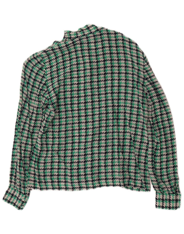 Vintage γυναικείο πουκάμισο μπλούζα UK 12 Medium Green Houndstooth