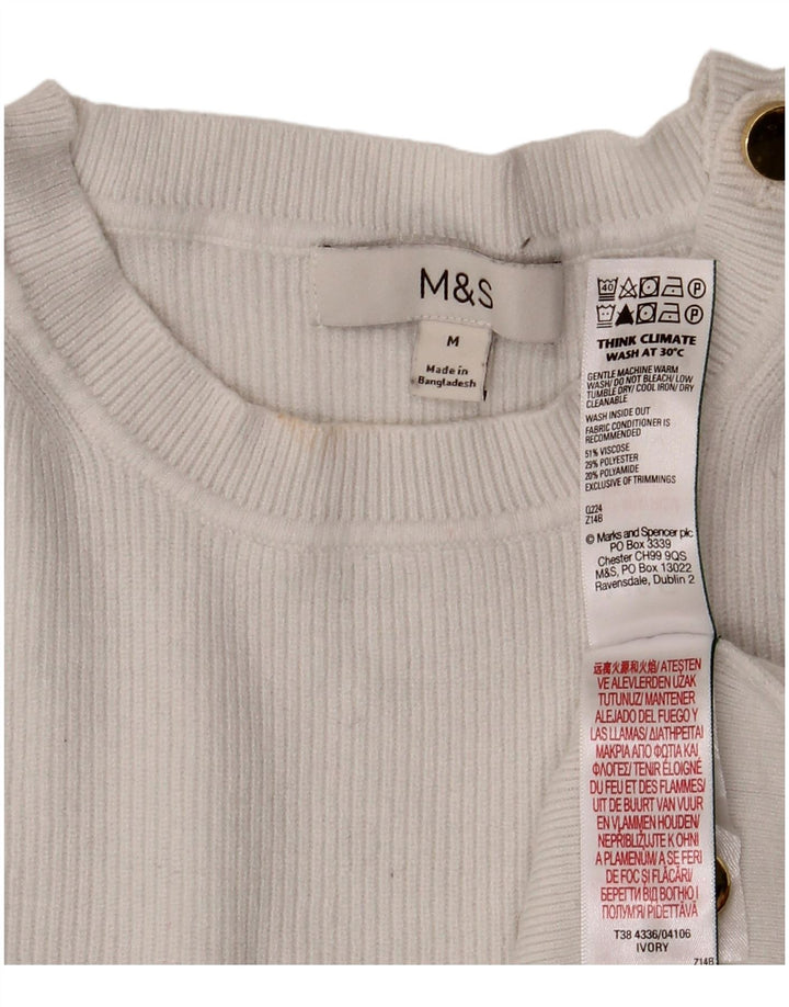 Marks & Spencer Γυναικείο πουλόβερ με λαιμόκοψη UK 14 μεσαία λευκή βισκόζη