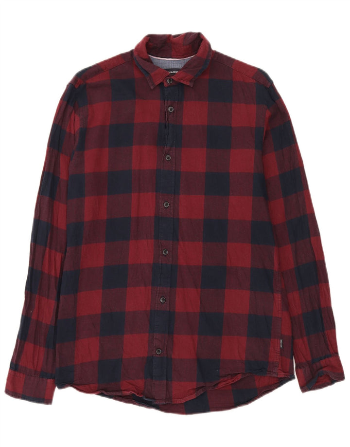Jack & Jones Ανδρικό πουκάμισο με κανονική εφαρμογή φανελένιο μεσαίο κόκκινο βαμβακερό Gingham