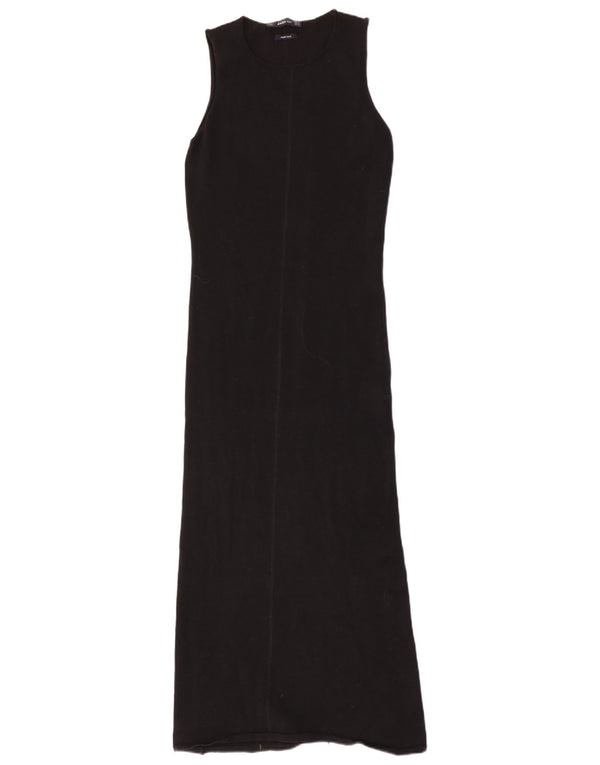 Zara Γυναικείο Αμάνικο Jumper Φόρεμα UK 12 μεσαίο μαύρο μαλλί Merino