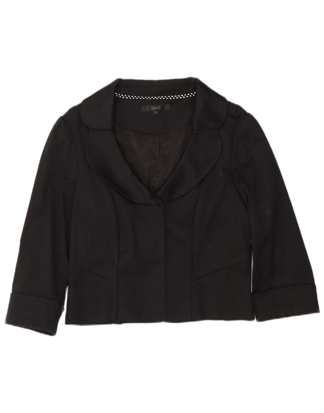 Coast Womens Crop 3/4 Sleeve Blazer Jacket UK 14 Medium Black Cotton