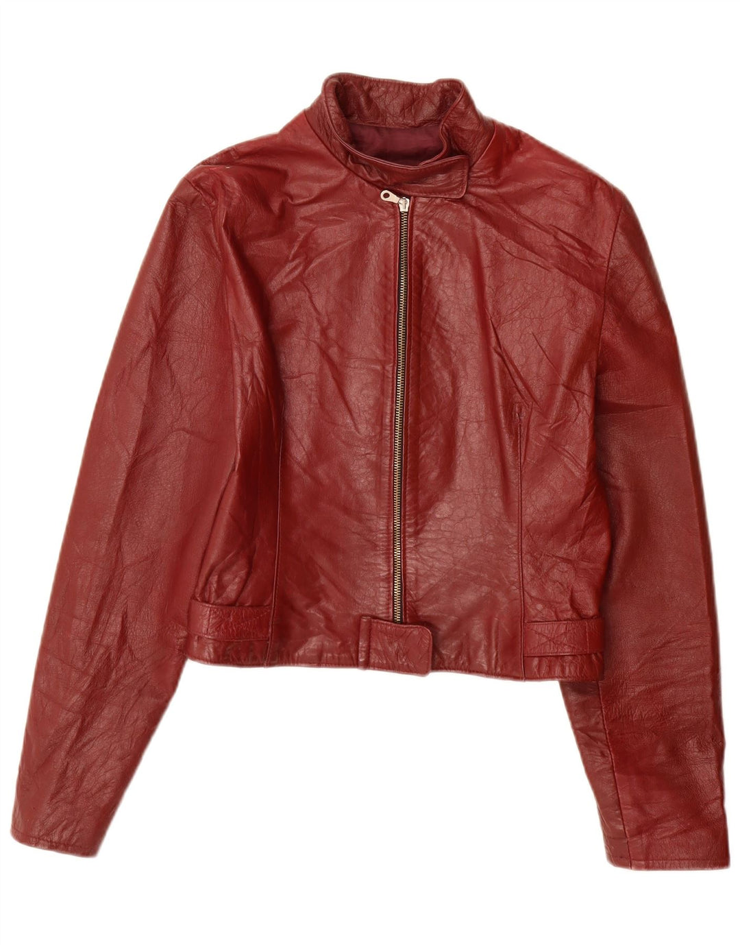 VINTAGE Γυναικείο Δερμάτινο Μπουφάν UK 10 Small Burgundy Leather