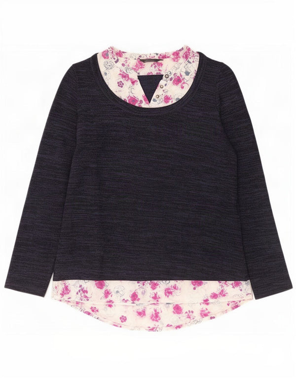 Marks & Spencer Γυναικείο τοπ μακρυμάνικο UK 14 Large Navy Blue Floral