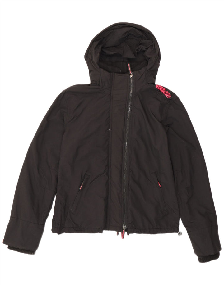 Superdry γυναικείο μπουφάν με κουκούλα αντιανεμικό UK 14 μεγάλο μαύρο νάιλον