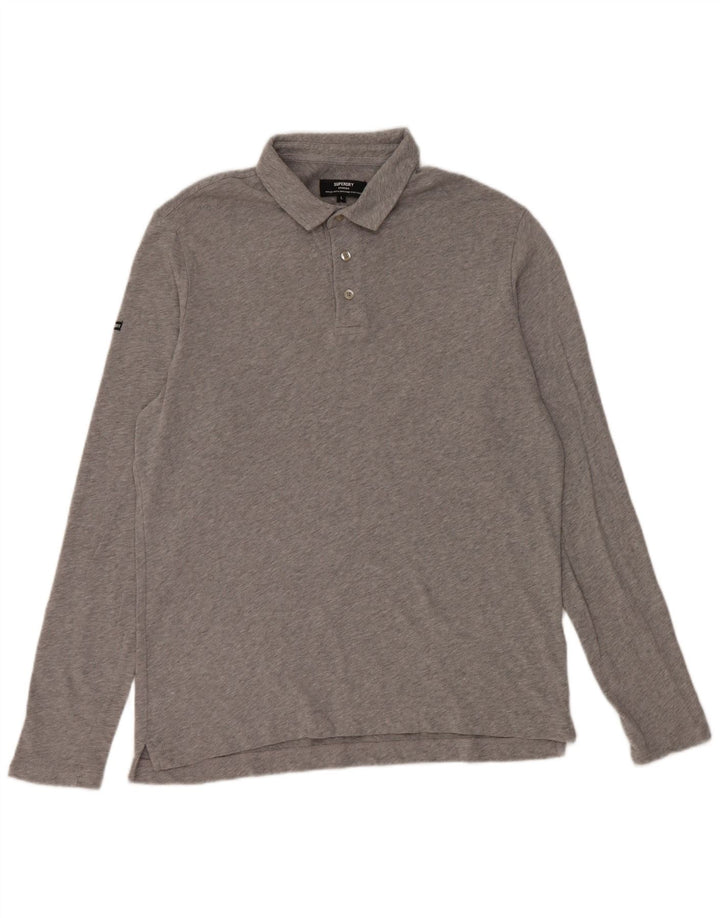 Ανδρικό μακρυμάνικο μπλουζάκι πόλο Superdry, μεγάλο γκρι βαμβακερό