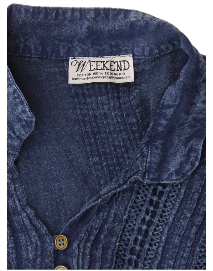 Vintage γυναικεία μπλούζα τοπ UK 10 Small Navy Blue Cotton