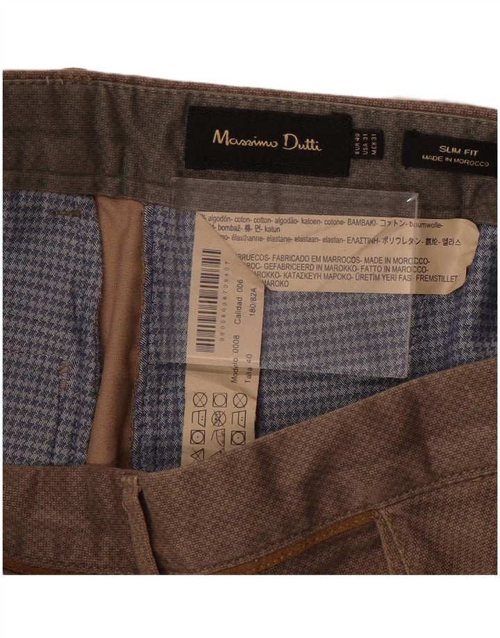 MASSIMO DUTTI Ανδρικό παντελόνι Chino με λεπτή εφαρμογή EU 40 Medium W31 L30 καφέ