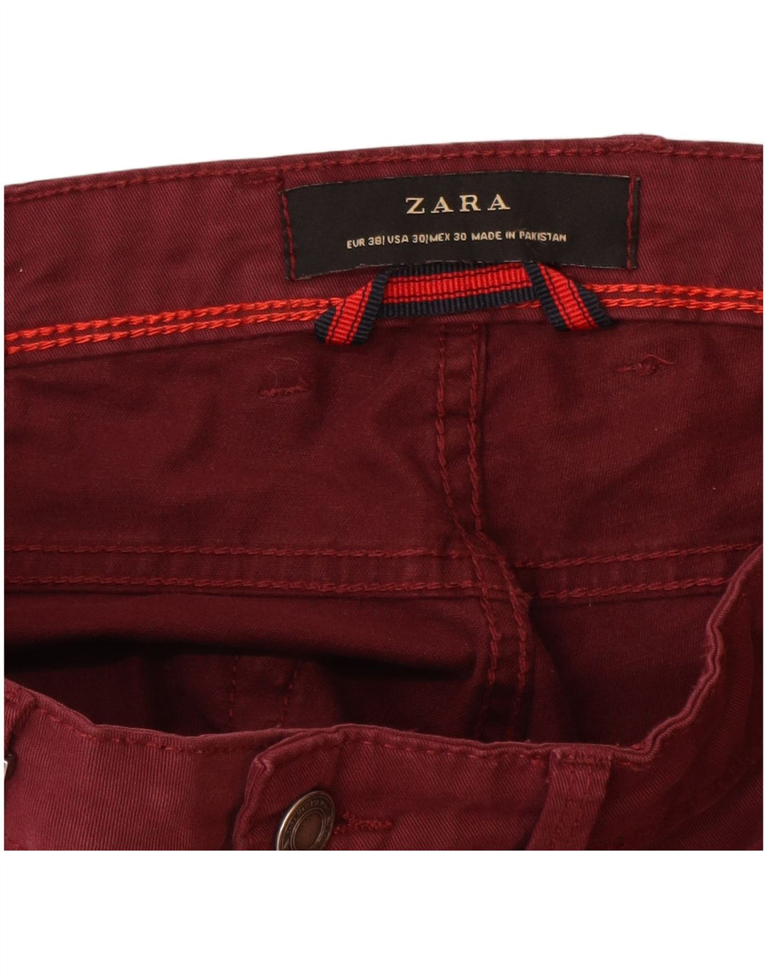 ZARA Ανδρικό Slim Casual Παντελόνι EU 38 Small W30 L32 Βαμβακερό μπορντό