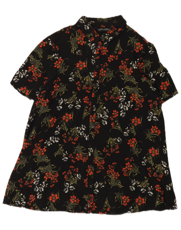 Zara Womens Short Sleeves Shirt Dress UK 14 Medium Black Floral