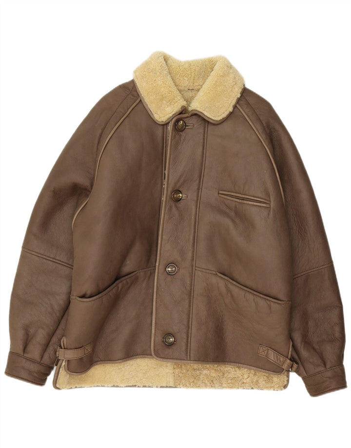 Vintage Ανδρικό Shearling Jacket IT 50 Large Grey Leather