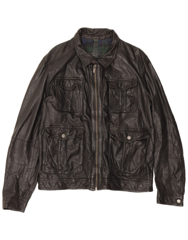 Massimo Dutti Ανδρικό Δερμάτινο Μπουφάν UK 42 XL Μαύρο Sheepskin