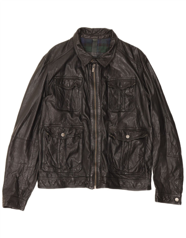 Massimo Dutti Ανδρικό Δερμάτινο Μπουφάν UK 42 XL Μαύρο Sheepskin