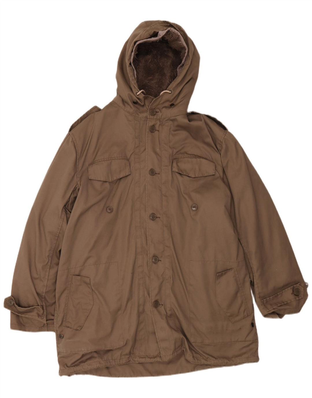 Vintage Ανδρικό παλτό με κουκούλα UK 42 XL καφέ πολυεστέρας
