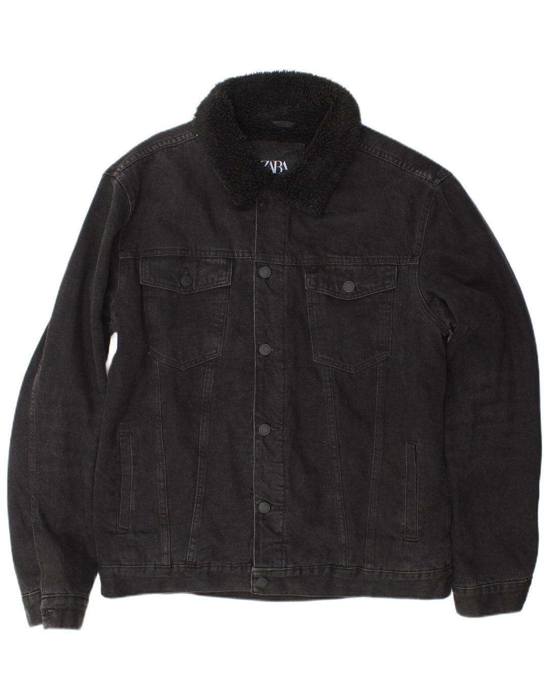 Zara Ανδρικό τζιν Sherpa Jacket UK 40 Large Black Polyester