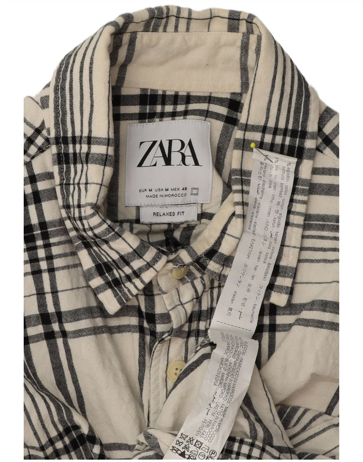 Zara Ανδρικό φανελένιο πουκάμισο με χαλαρή εφαρμογή, μεσαίο σε λευκό βαμβακερό