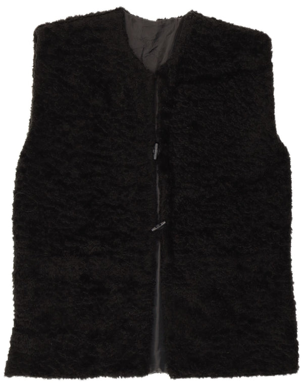 Vintage Γυναικεία Faux Fur Gilet UK 22 3XL Μαύρος Πολυεστέρας