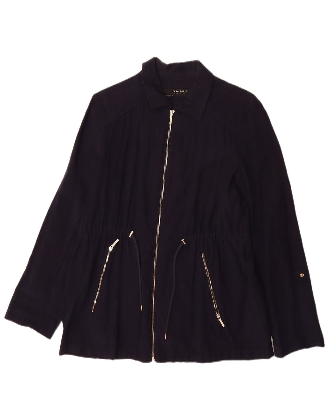Zara Γυναικείο Bomber Jacket UK 10 Small Navy Blue Viscose