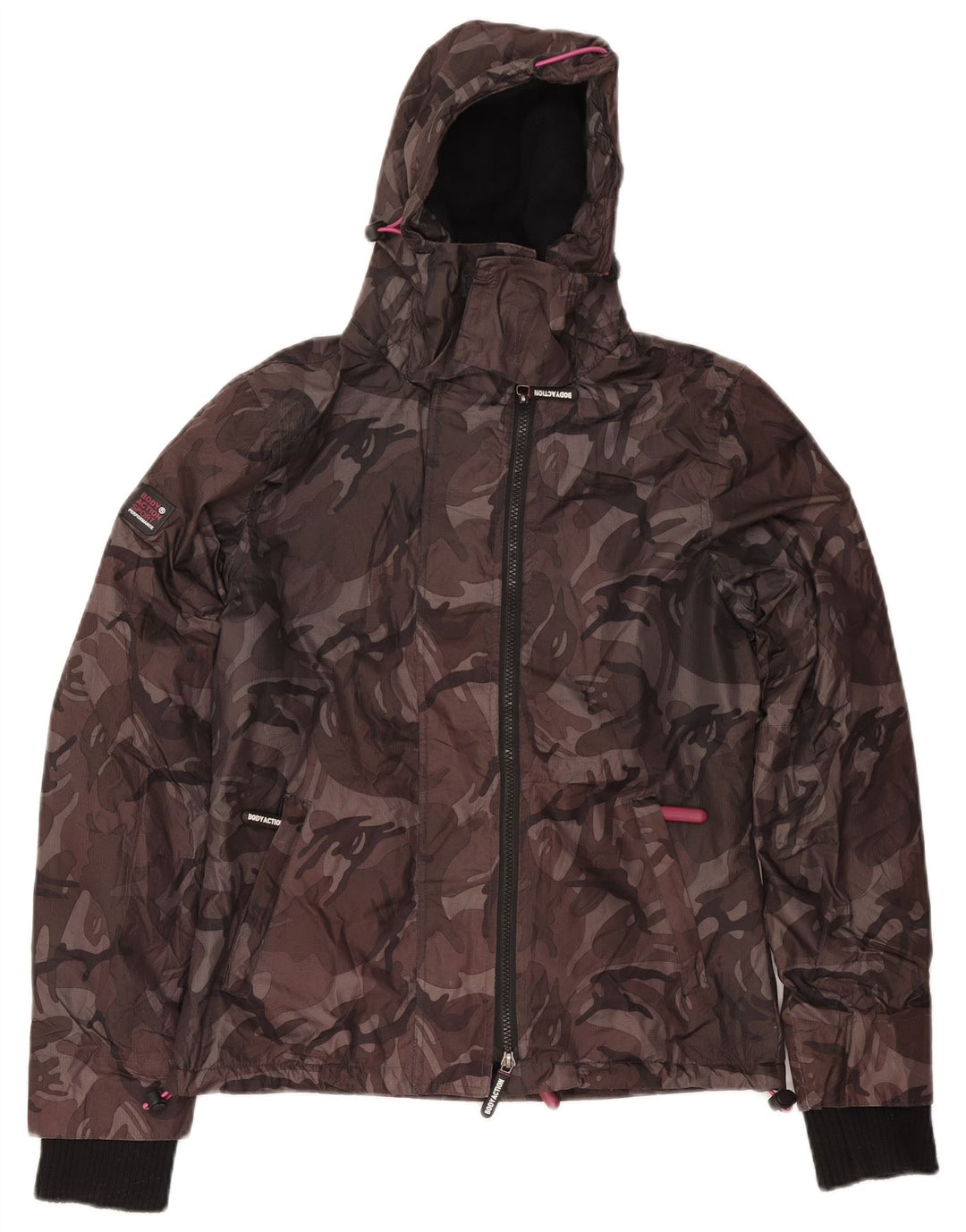 Vintage γυναικείο μπουφάν με κουκούλα αντιανεμικό UK 10 μικρό γκρι καμουφλάζ