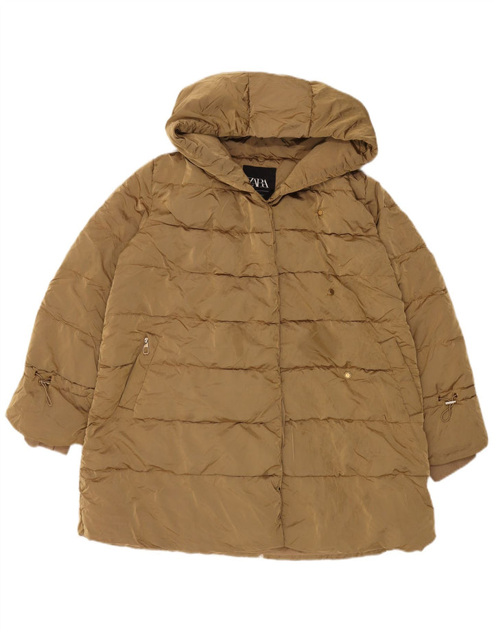 Zara γυναικείο μπουφάν με κουκούλα μεγάλου μεγέθους με επένδυση UK 14 Medium Khaki Polyamide