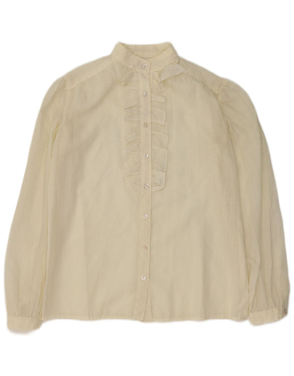 VINTAGE Womens Ruffle Front Shirt Blouse UK 16 Large Off White Striped