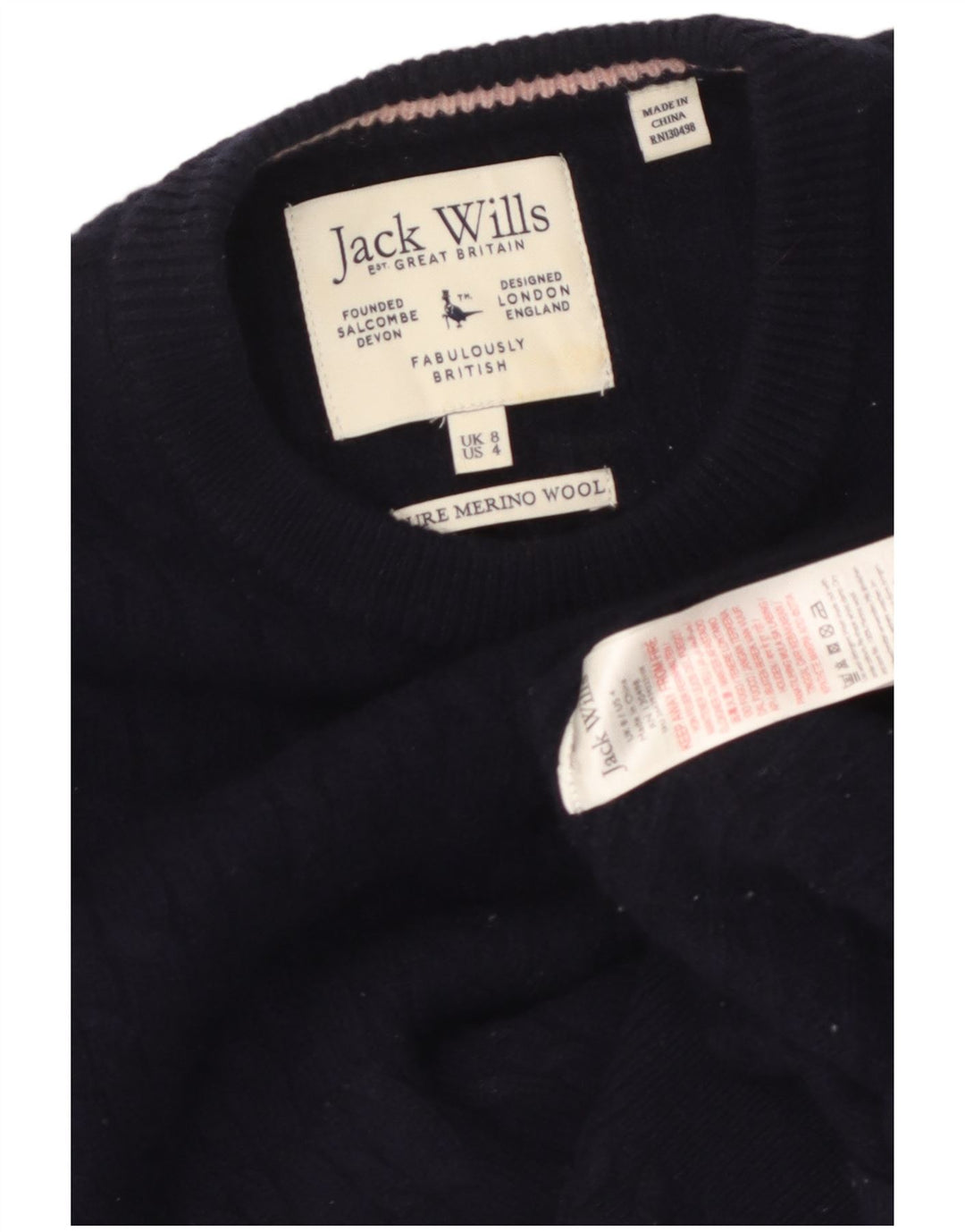 JACK WILLS Γυναικείο πουλόβερ με λαιμόκοψη UK 8 Small Navy Blue