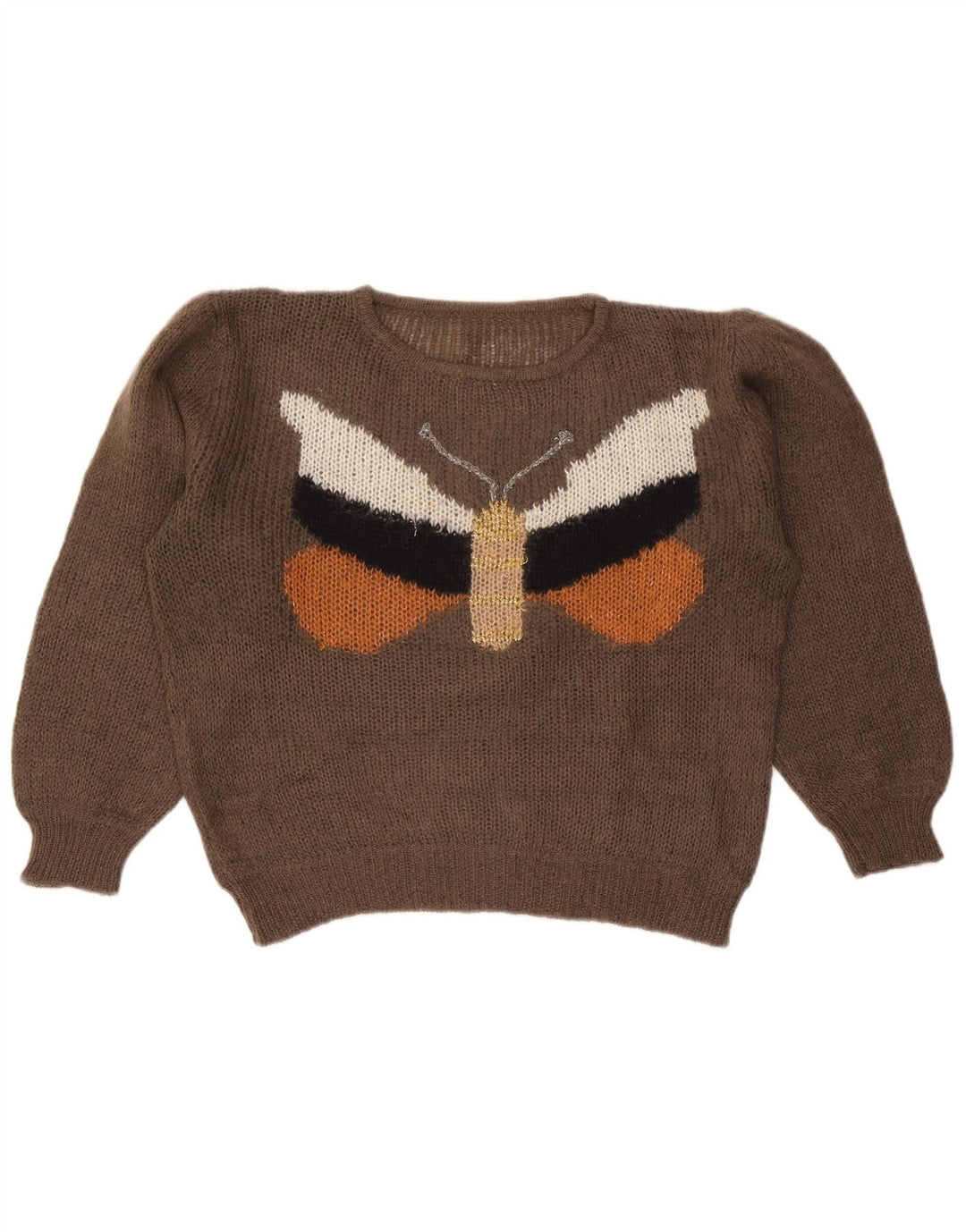 Γυναικείο πουλόβερ Vintage Crop Crew Neck Jumper UK 16 Large Brown Butterfly