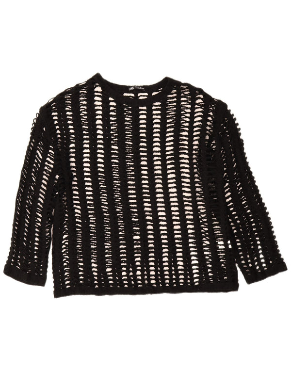 Zara γυναικείο μακρυμάνικο βελονάκι See Through Top UK 16 Large Black Acrylic