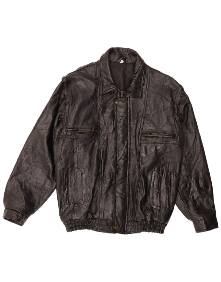 VINTAGE Ανδρικό Δερμάτινο Μπουφάν UK 40 Large Μαύρο Δερμάτινο