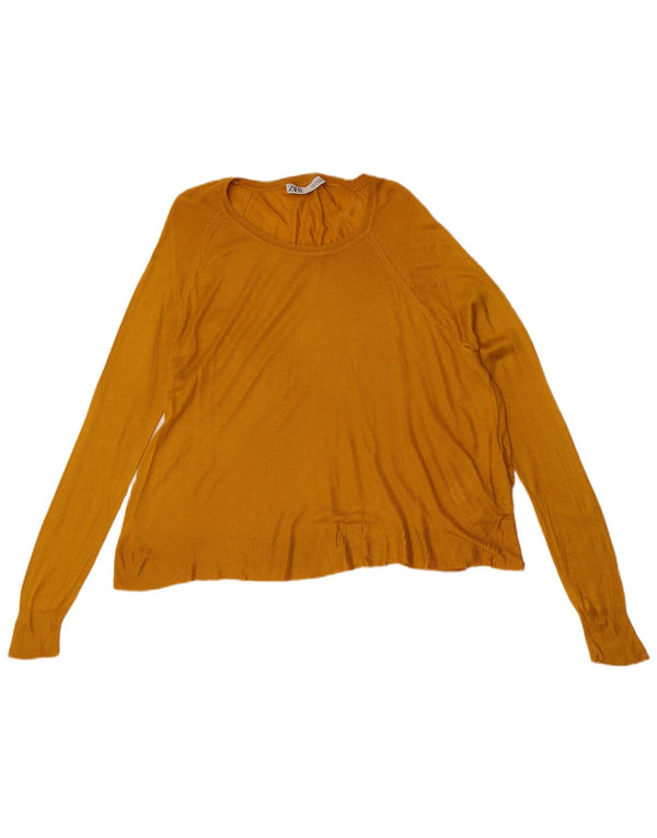 Zara Γυναικείο πουλόβερ με λαιμόκαυστο UK 14 Medium Yellow Viscose
