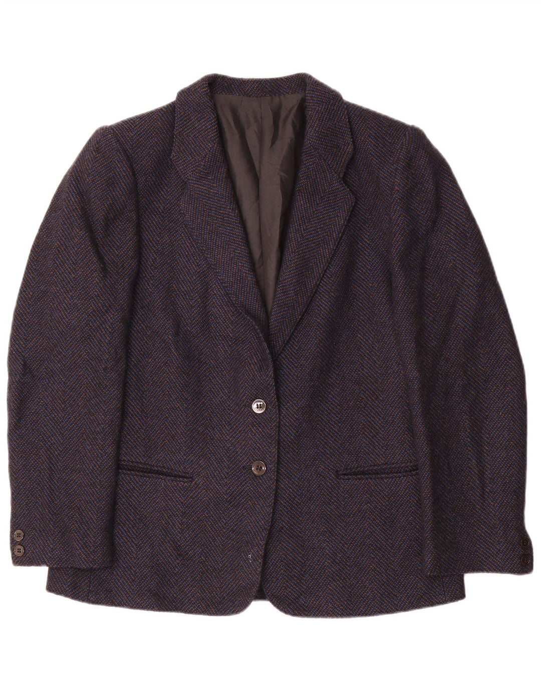 Vintage γυναικείο σακάκι σακάκι με 2 κουμπιά UK 14 Medium Navy Blue Chevron μαλλί