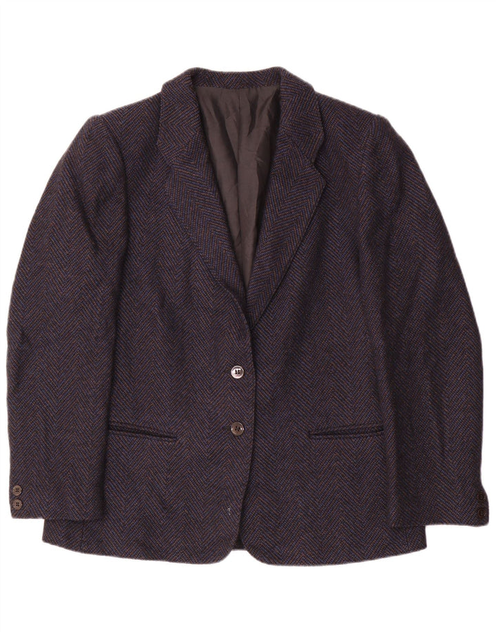 Vintage γυναικείο σακάκι σακάκι με 2 κουμπιά UK 14 Medium Navy Blue Chevron μαλλί