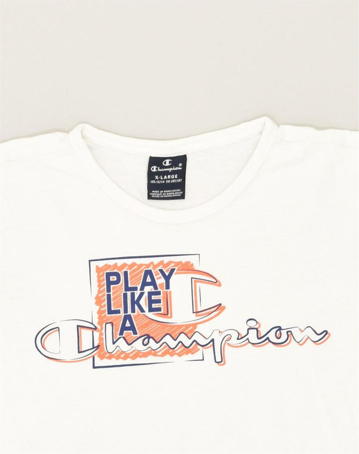 CHAMPION Boys Graphic T-Shirt Top 13-14 Years XL White Cotton | Vintage Champion | Thrift | Second-Hand Champion | Used Clothing | Messina Hembry 
