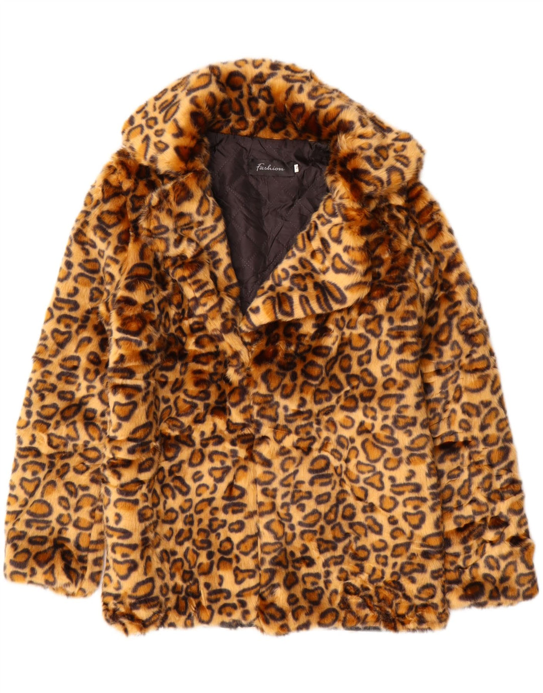 VINTAGE Γυναικείο μπουφάν από ψεύτικη γούνα UK 10 Small Brown Animal Print Polyester