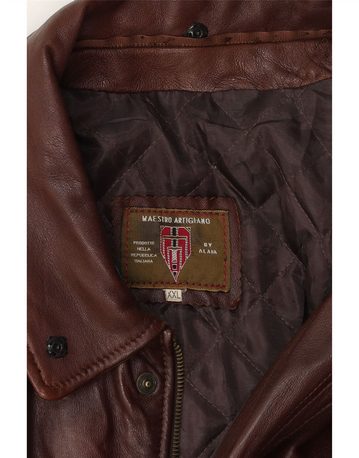 MAESTRO ARTIEIANO Ανδρικό Δερμάτινο Μπουφάν UK 44 2XL Καφέ Δερμάτινο